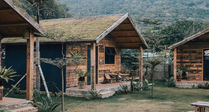 bungalow gỗ mái cỏ